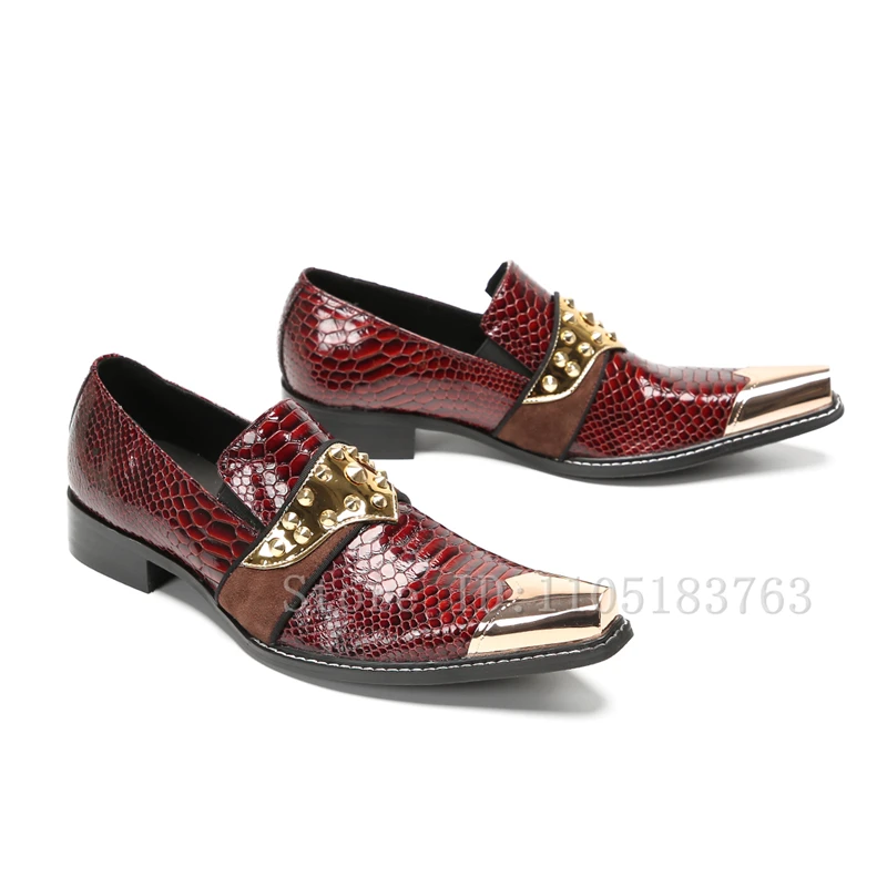 

Golden Rivets Luxury Handmade Men Shoes Snake Pattern Genuine Leather Slip On Loafers Gentleman Wedding Business Dress Shoes