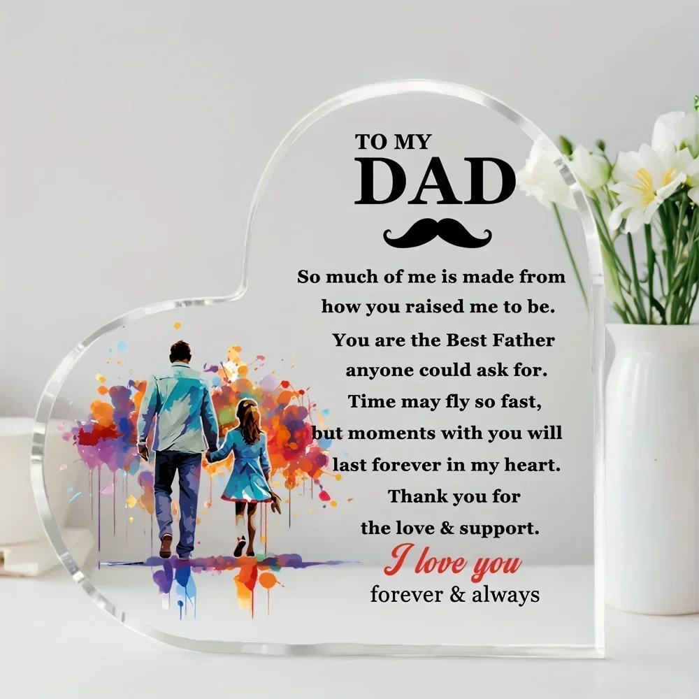 Watercolor Father Daughter Walking Heart Acrylic Plaque To My Dad Sentimental Quote Desktop Gift