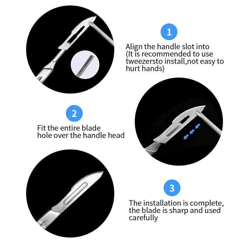 50Pcs Dental Surgical Blade and Handle Disposable Sterilized Medical Blades #3 Scalpels Knife Handle 10#/11#/12#/15#