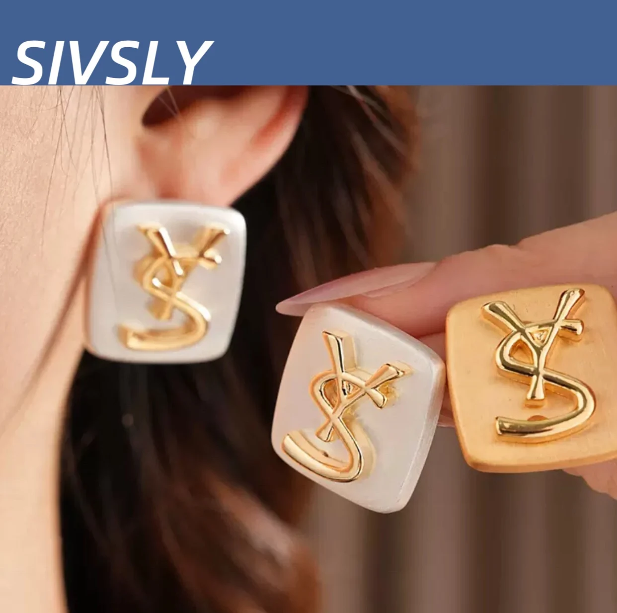 

Hot-selling metal square earrings, fashionable European and American exaggerated earrings, high-end luxurious women's earrings