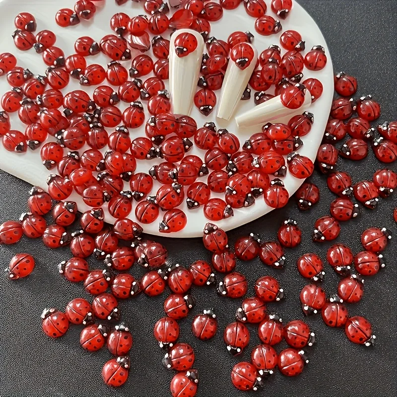 100pcs Cute Cartoon Ladybug Nail Charms Coloful Animals Flatback Rhinestones For Nails Art Decorations DIY Manicure Accessories