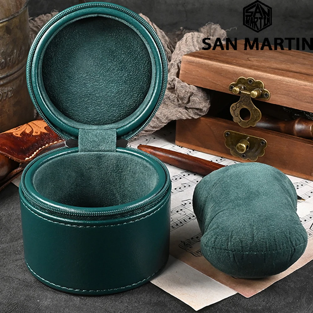 San Martin Leather Watch Box Anti Drop Travel Storage Box Fashion Luxury Green Blue Black Single Watch Gift Box with Pillow