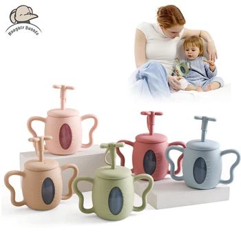 Tasse en silicone en forme de chat avec couvercle et paille pour bébé, bouteille d'eau pour enfants, biSantos pour enfants, fournitures de normalisation, apprentissage