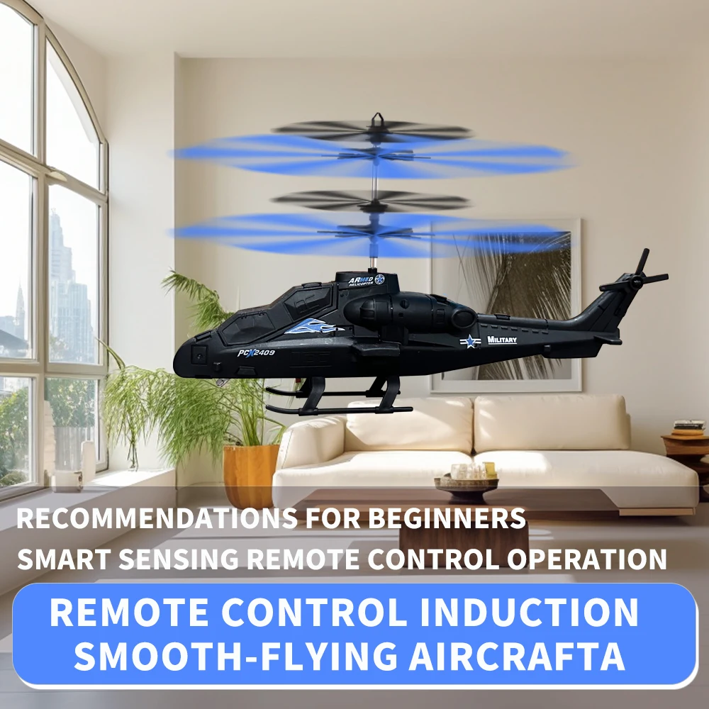 Induction Suspension Helicopter Charging Fighter Aircraft Model Infrared Induction Aircraft Tail with LED Light Toy Gift Christm