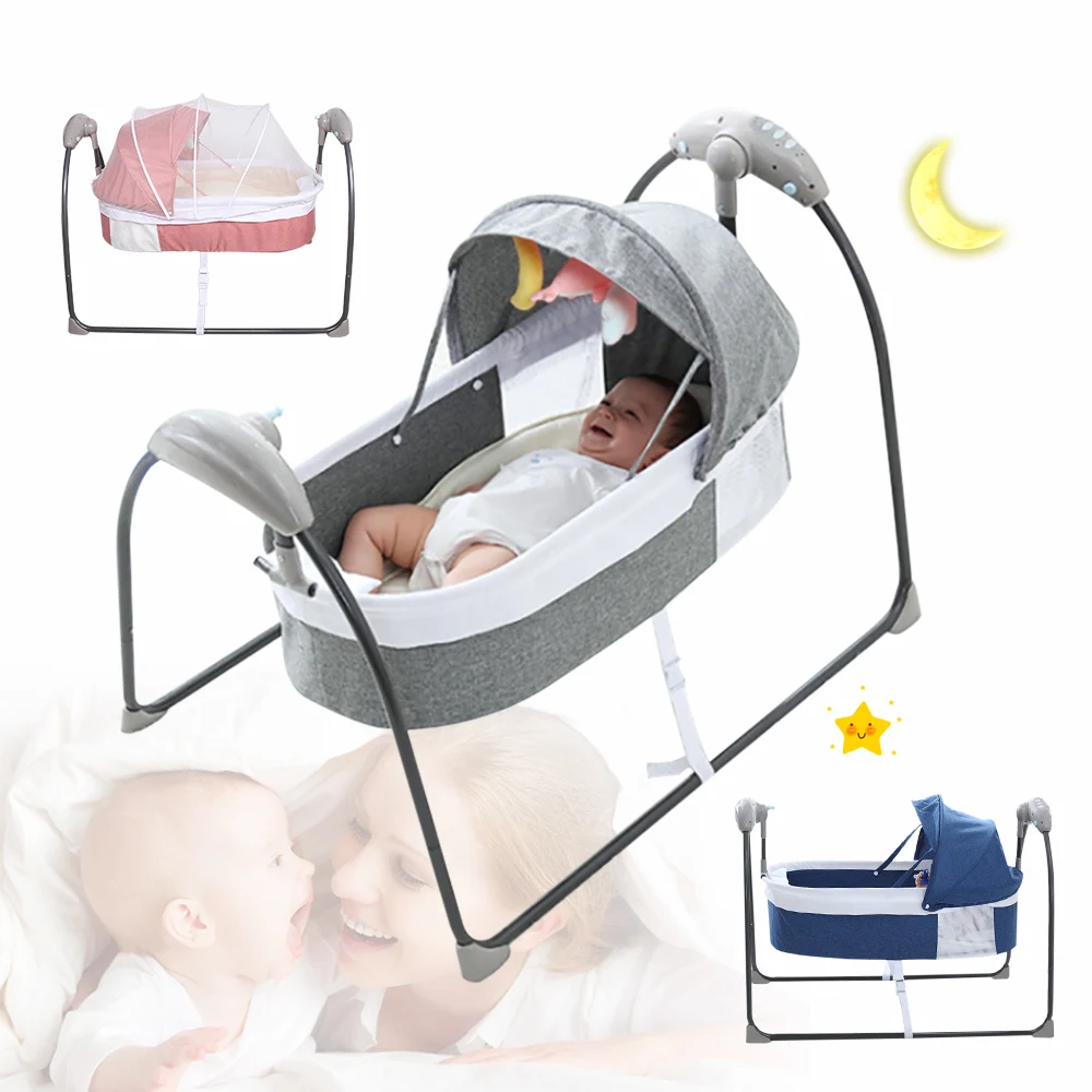 Babybett, 3 Geschwindigkeiten, automatische Schaukel, elektrische Babyschaukel, Babywippe, Babyliege, Wiege bis zu 18 kg, mit Musik