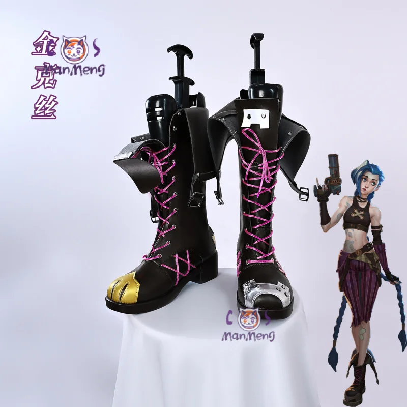 Anime Arcane：League of Legends Jinx LOL Cosplay Shoes Halloween party leather boots fashionable men women high-heeled Jinx boots