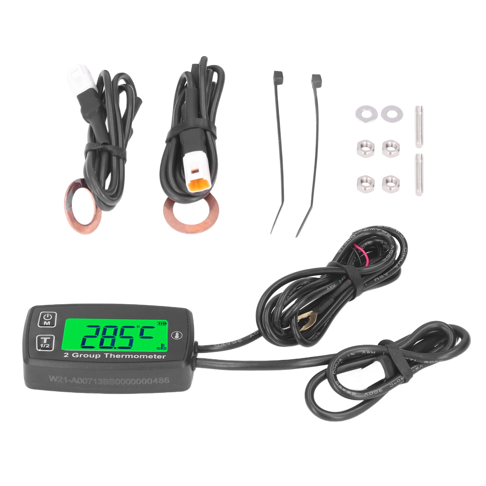 Tachometer LCD Saluran Ganda Tahan Panas IP67 Pengukur Termometer Mesin Tahan Air Anti untuk Sepeda Motor untuk Perahu untuk ATV