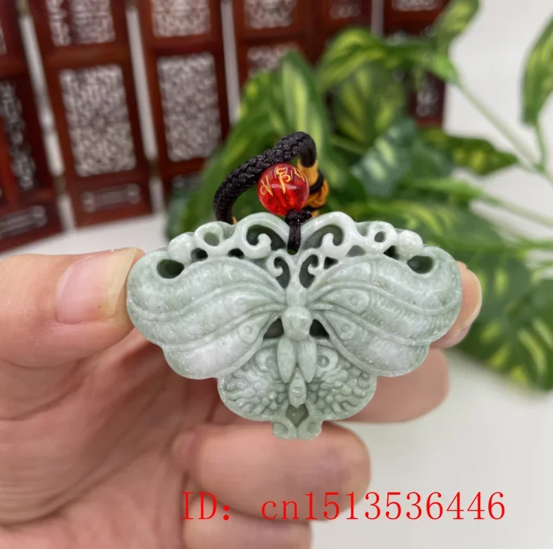 Lantian Jade Butterfly Pendant Necklace Accessories Jewelry Amulets Green Gifts Women Natural Carved Real Charms Sweater Chain