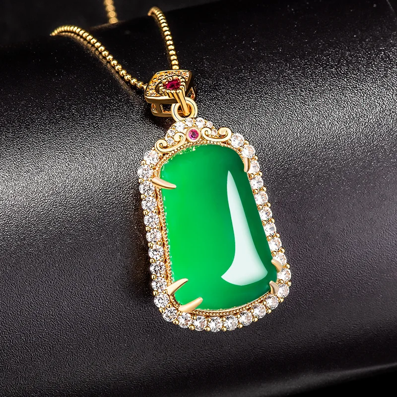 Green Real Jade Pendant Necklace Gemstone Luxury 18K Gold Plated Gifts for Women Carved Amulet Designer Chain Natural Jewelry