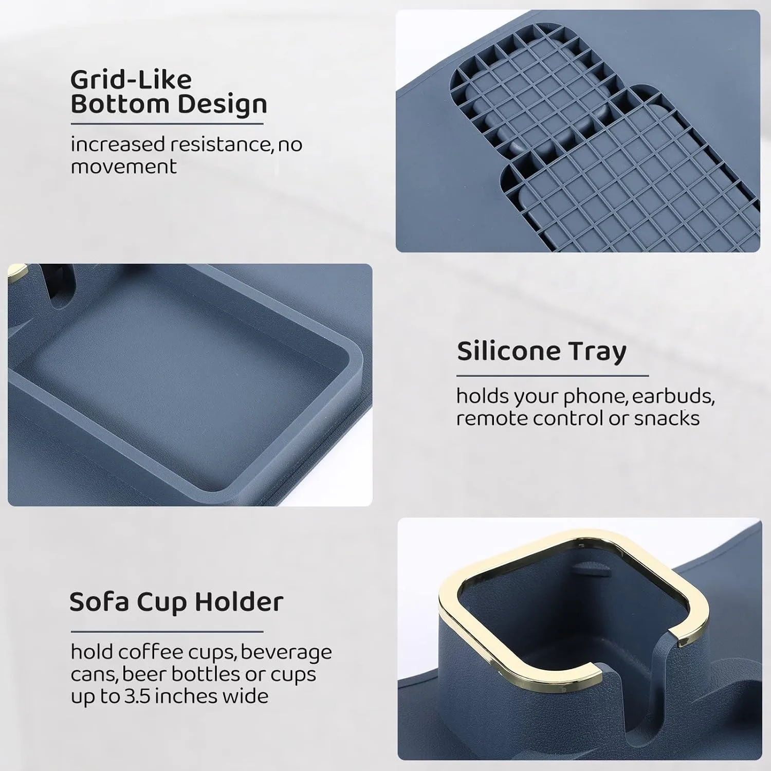 Couch Cup Holder Tray, Anti-Slip Design Silicone Sofa Armrest, Anti-Spill Couch Drink Holder and Tray Organizer, Creative Stand
