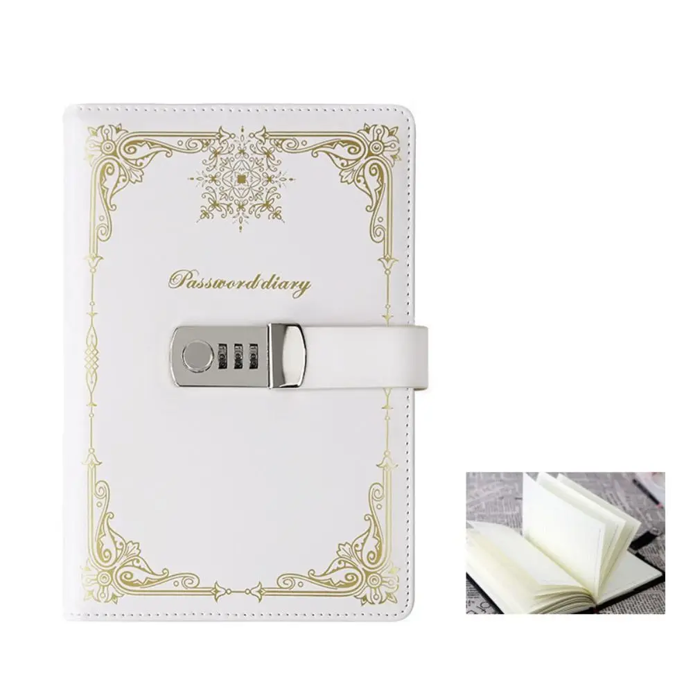 PU Leather Journal Notebook With Lock Hard Cover A5 100Sheets Personal Notebook Line Paper Retro Lockable Secrets Journal