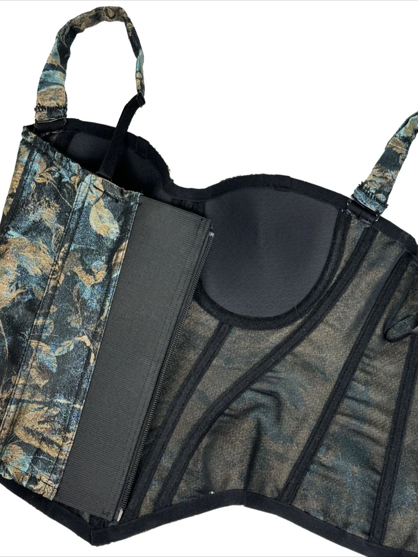 SsTss Haut bustier vintage imprimé floral pour femme, bretelles réglables, sans manches, corset slim désossé, gilet court Y2K