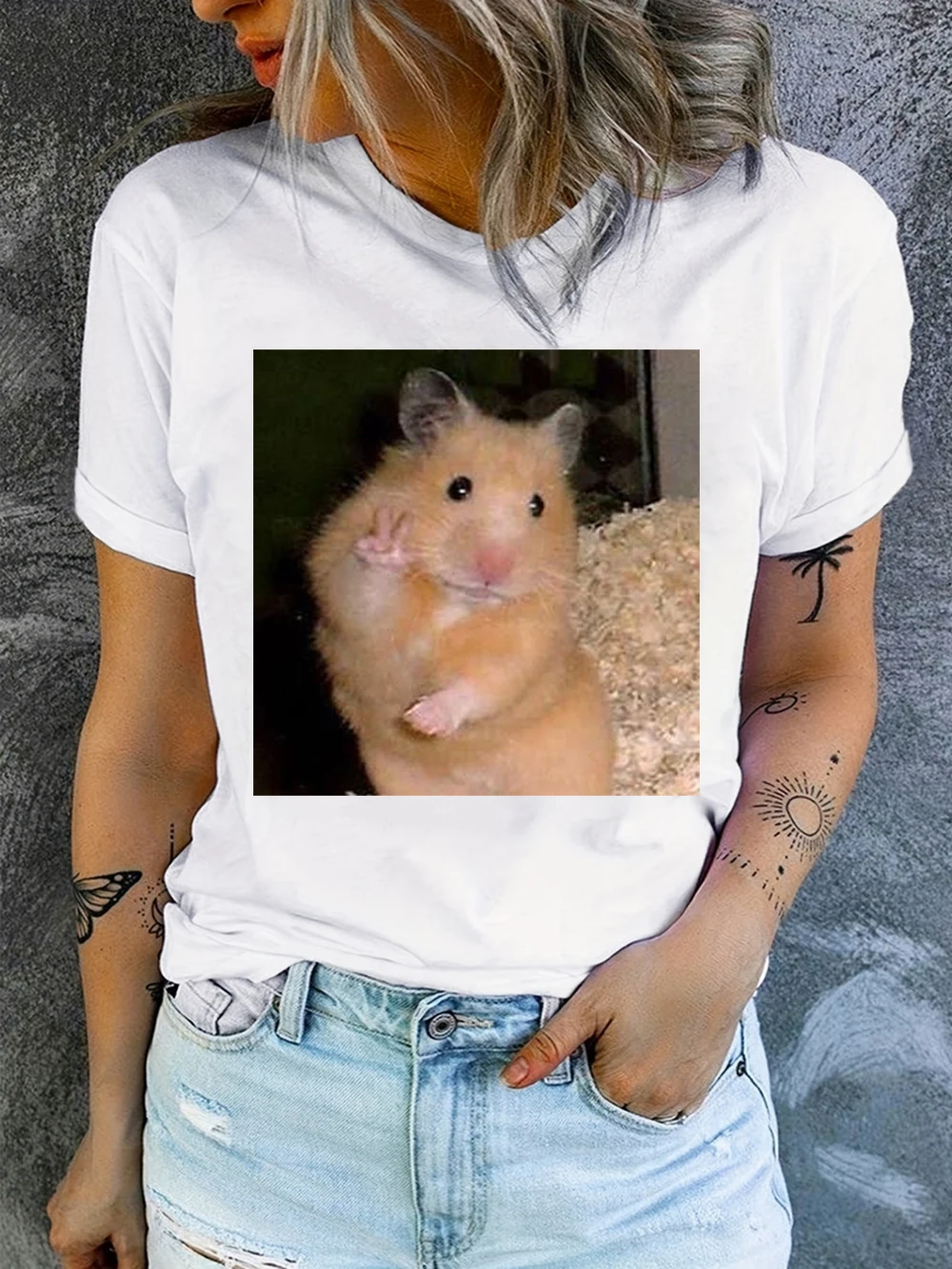 Funny Short-Sleeve Lifting Hamster Graphic T-shirt Cute Gym Rat Hamster Casual White Top Cute Fitness Meme Crew Neck Tee Unisex