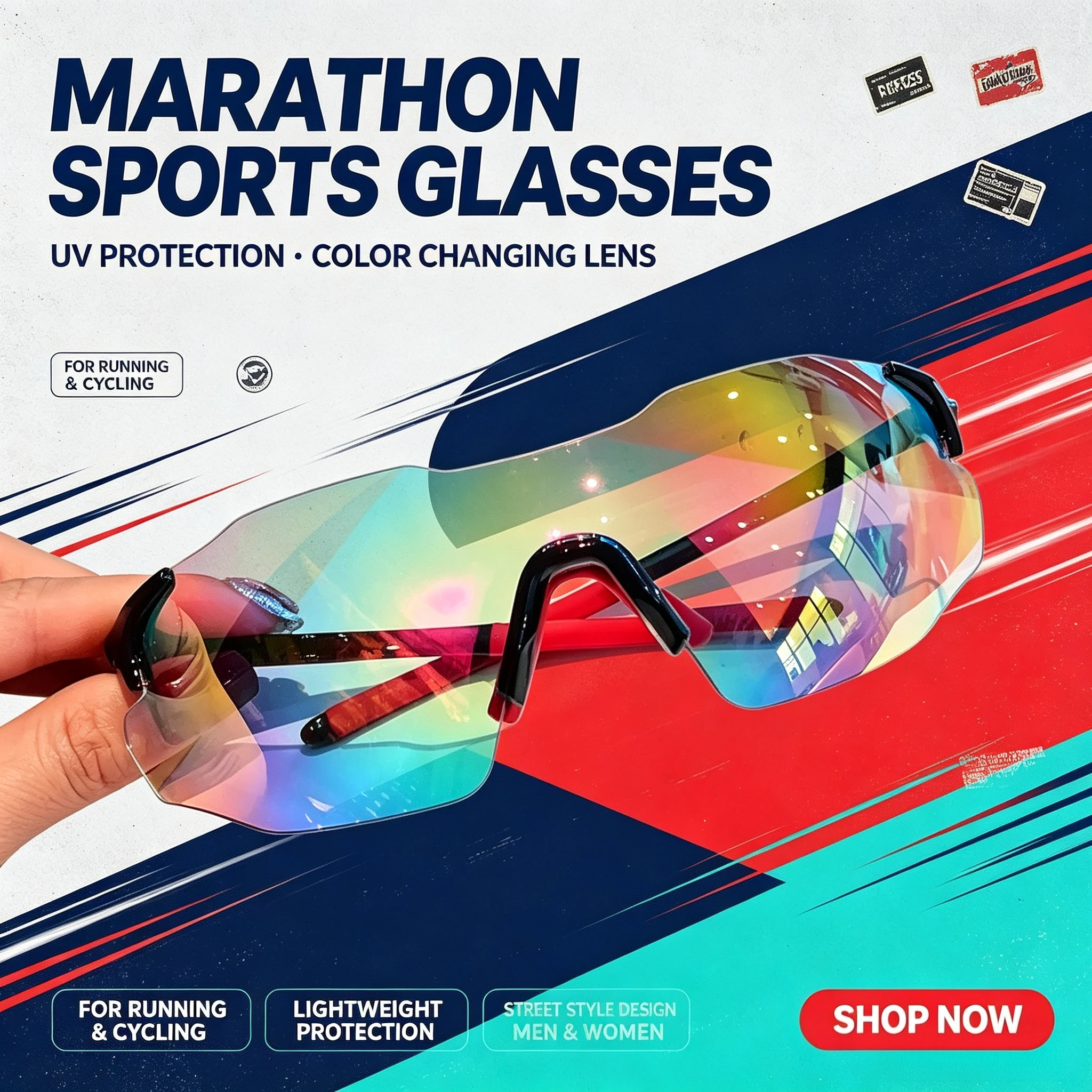 Unisex Marathon Sports Sunglasses, Motorcycle Riding Cycling Running UV‑Protection Color Changing Street Eyewear