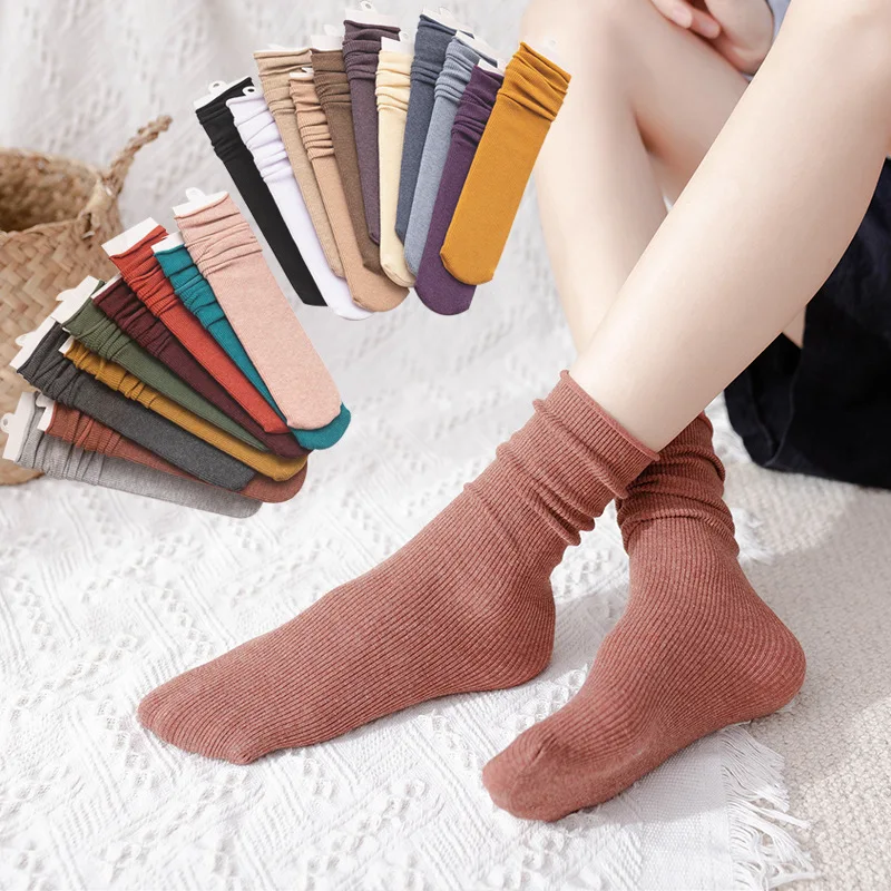 Frauen Socken dünne lose Samt Sommer Mädchen weiche atmungsaktive lange Socken einfarbig schwarz weiß khaki beige harajuku hohe Socken