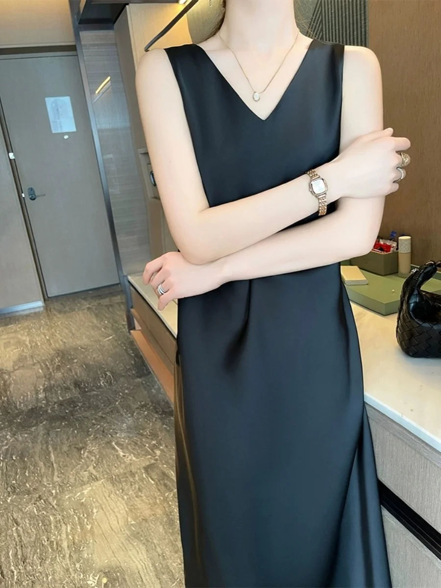 بدلة تخفيف من الساتان طويلة الأكمام من V-Ne بدلة داخلية Dr للسيدات بحزام عريض احترافي Dr بطول الركبة ميدي Dr