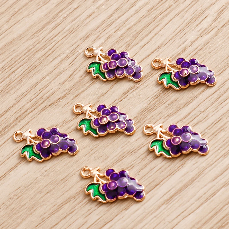 10pcs 9x17mm Cute Enamel Fruit Grape Charms Pendants for Jewelry Making Earrings Necklace Bracelet DIY Handmade Crafts Supplies