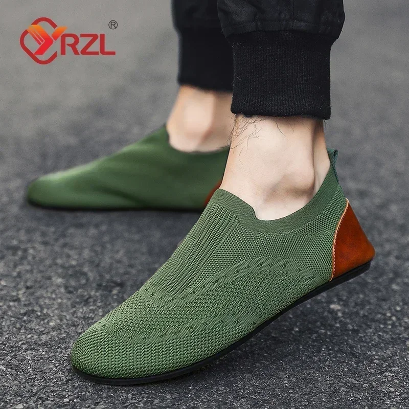 YRZL المتسكعون الرجال لينة القيادة الأخفاف رقيقة أسفل الشقق الذكور أحذية مشي تنفس شبكة حذاء بدون كعب الانزلاق على أحذية رجالي