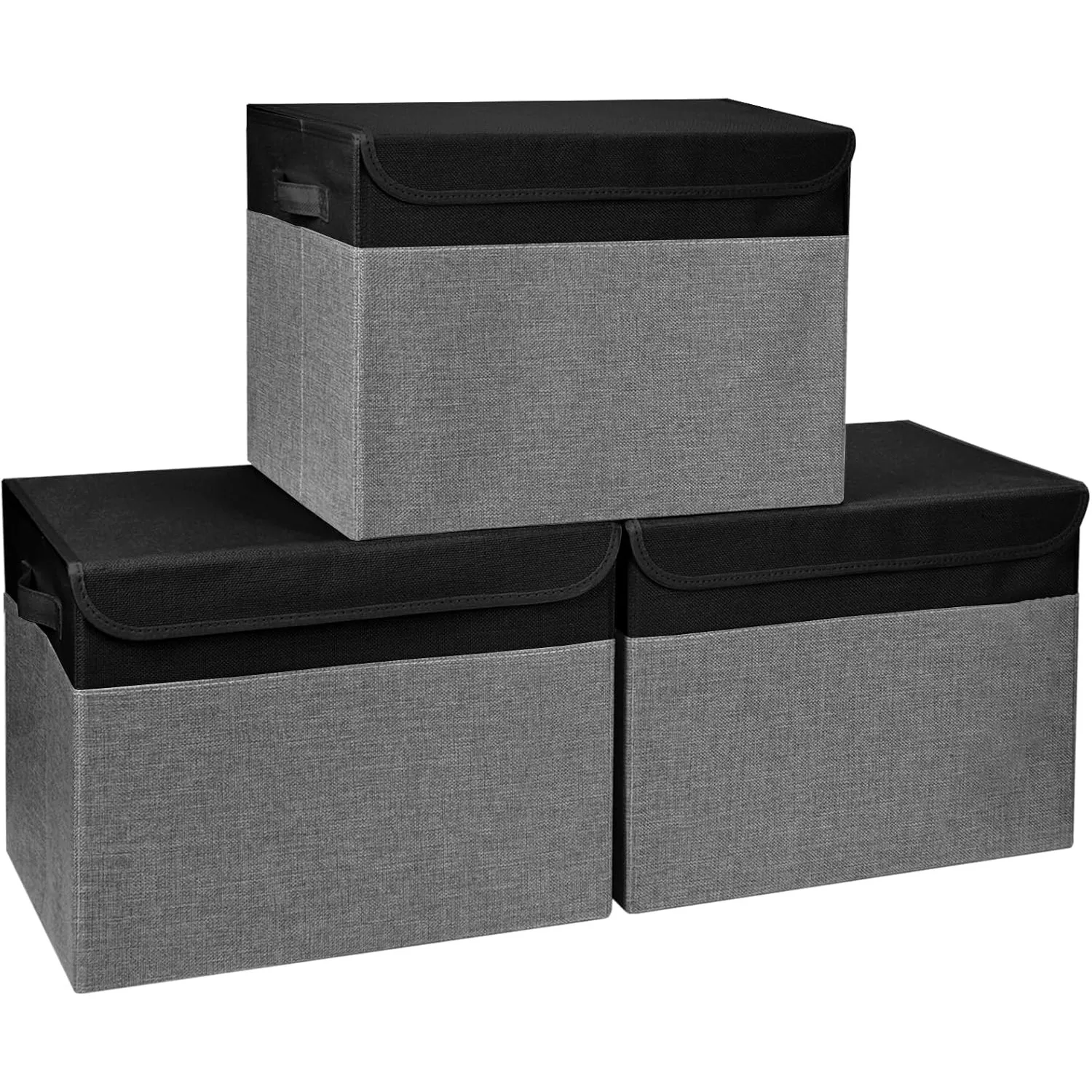 

Large 17" 42 Quarts Collapsible Stackable Storage Bins with Lids [3-Pack] Foldable Fabric Linen Storage Boxes Cube, Closet