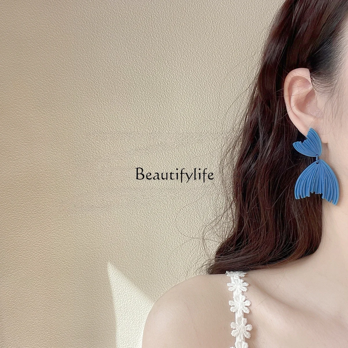 

Vacation Style Show White Dark Blue Earring, Ear Clip, Summer, New, 2023