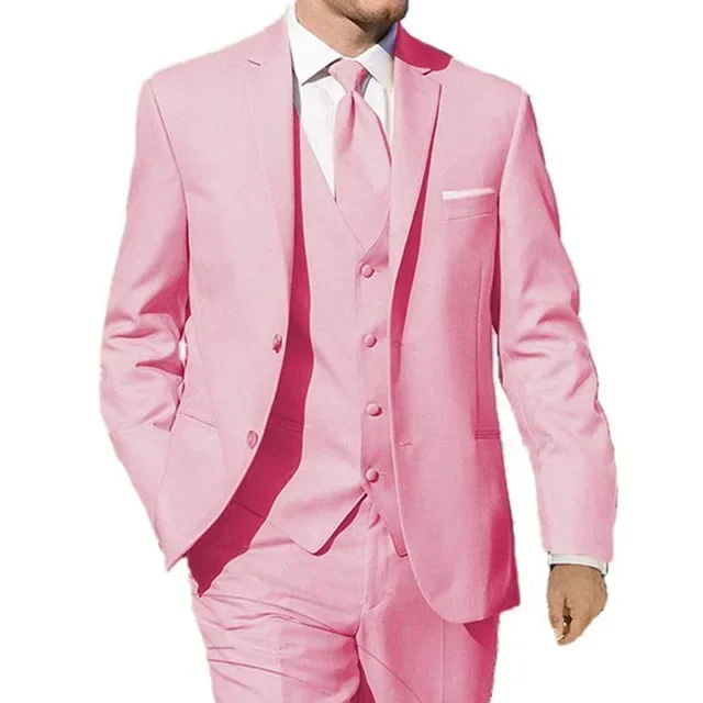 Ensemble 3 Pièces Rose pour Homme, Smoking de Mariage, Bal, Blazer Slim Fit, Haute Qualité, Décontracté, Personnalisé, à la Mode, 2024