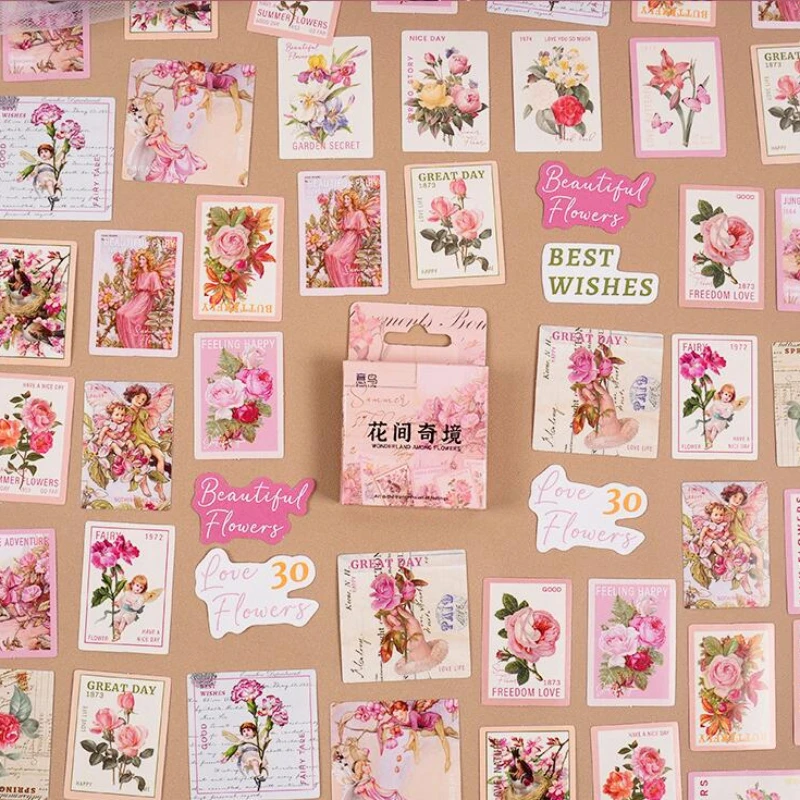 

46pcs/box Floral Fairy Rose Elfs Lily of The Valley Flower Window Retro Style Stickers Journal Stationery Decorative Sticker