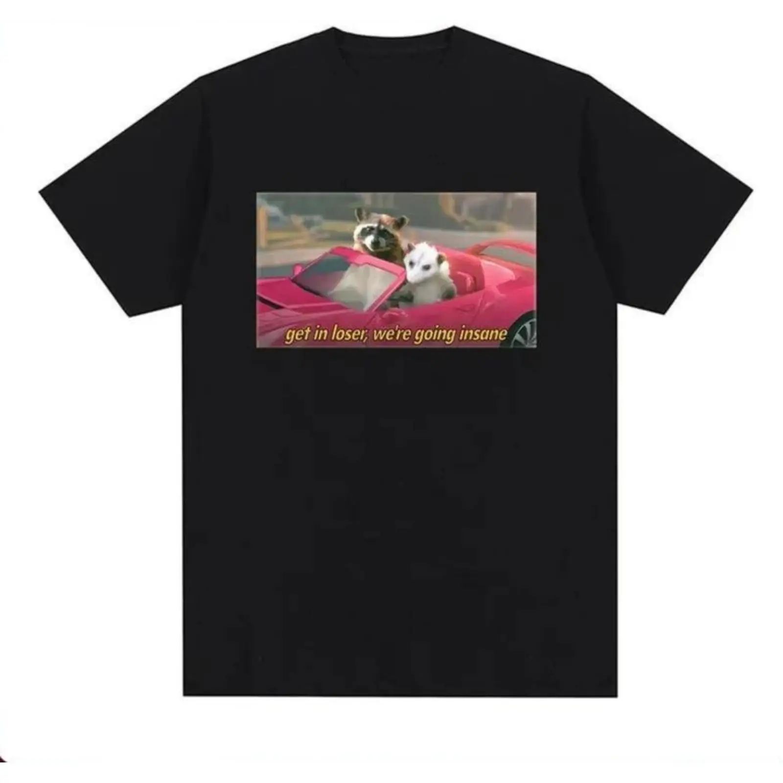 

Funny Get In Loser T-shirt Raccoon Opossum Meme Graphic Tee Sarcastic Animal Print Tops Internet Humor T-shirt Gifts