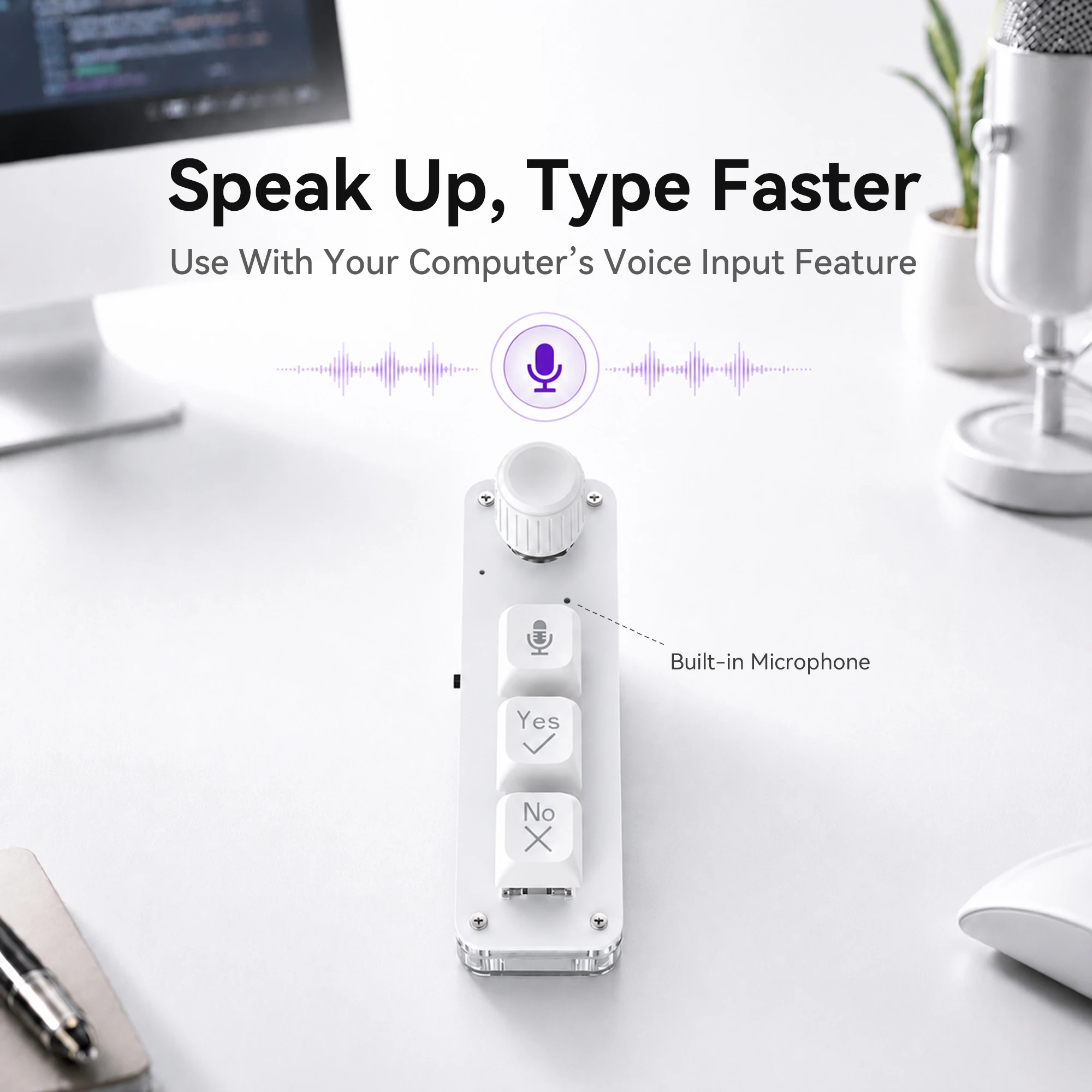 Vibe Coding Macro Keypad 3-Key Mini Keyboard with Knob Built-in Mic Voice Input Wired 2.4G Wireless