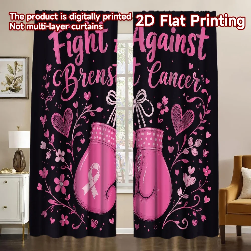 2D FLAT PRINTING 2pcs Curtains (Without Rod) Breast Cancer Awareness Gloves Modern Print Curtains Yarn Curtains Eid Decorations