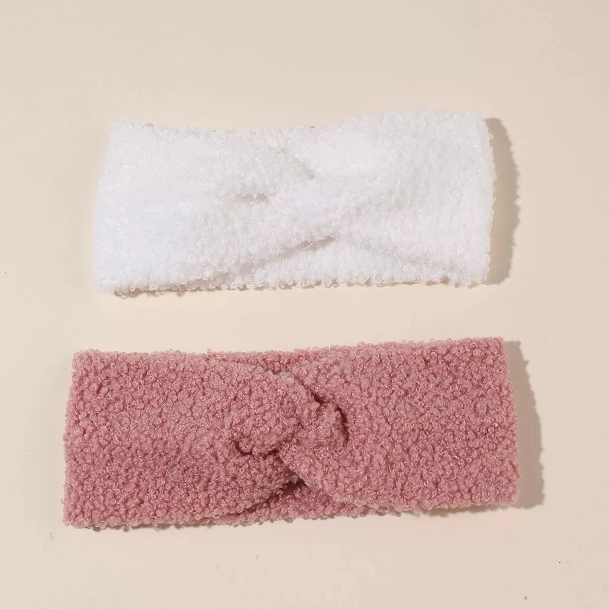 2個入り ボウ型幼児用冬用暖かいヘッドバンドセット ベビーノットヘッドバンド テディプラッシュヘアバンド プラッシュ耳当て付き 新生児用ヘッドギア