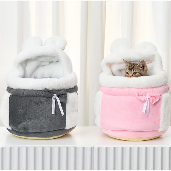 Pet Carrier Bag Small Cat Dog Backpack Winter Warm Soft Plush Carrying Pets Cage Walking Outdoor Travel Kitten Hanging Chest Bag