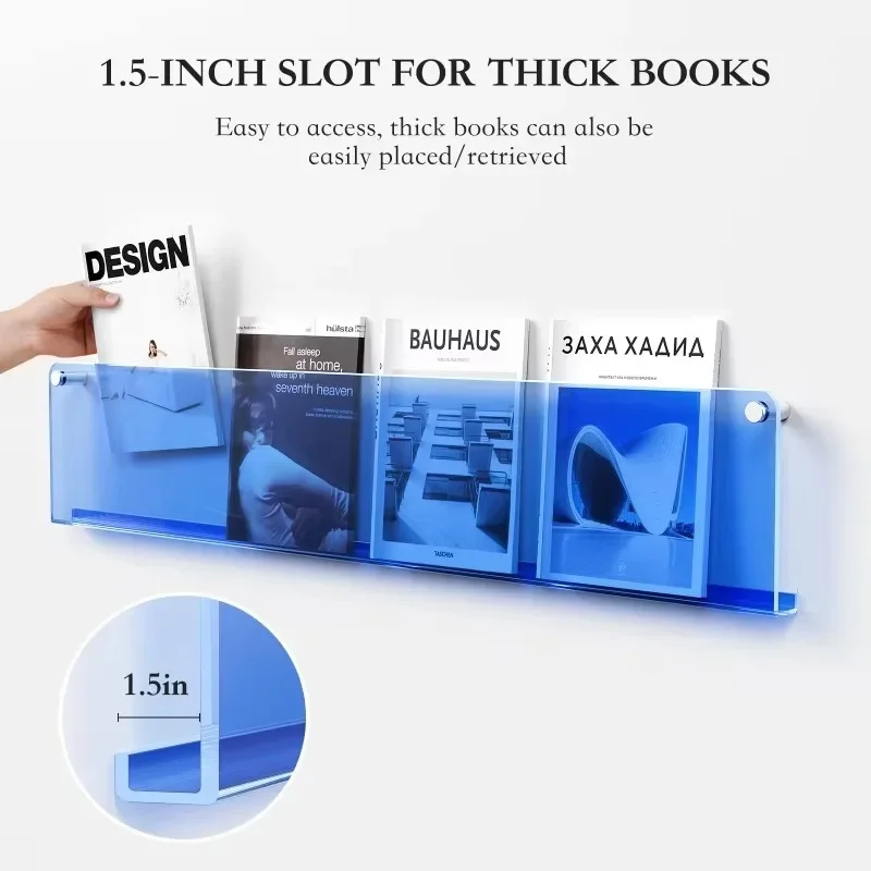 رف كتب مثبت على الحائط من الأكريليك سميك 3 مم أرفف عائمة طلاء لمكتب غرفة المعيشة عرض ديكور منزلي حديث فائق الوضوح