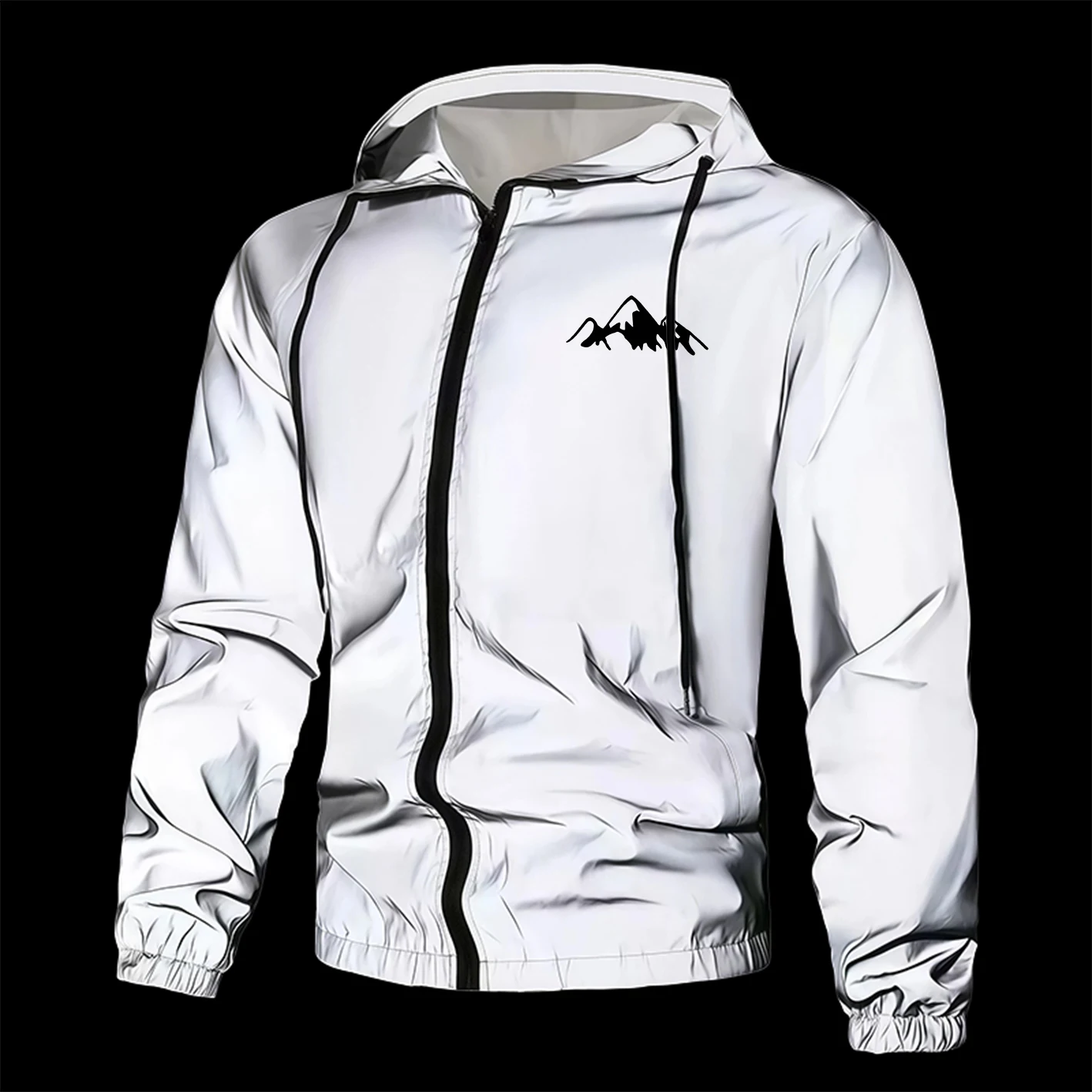 Men's Reflective Jacket Full Zip Casual Outerwear Spring Autumn Polyester Lined Coat Windproof Lightweight Safety Workwear Ou