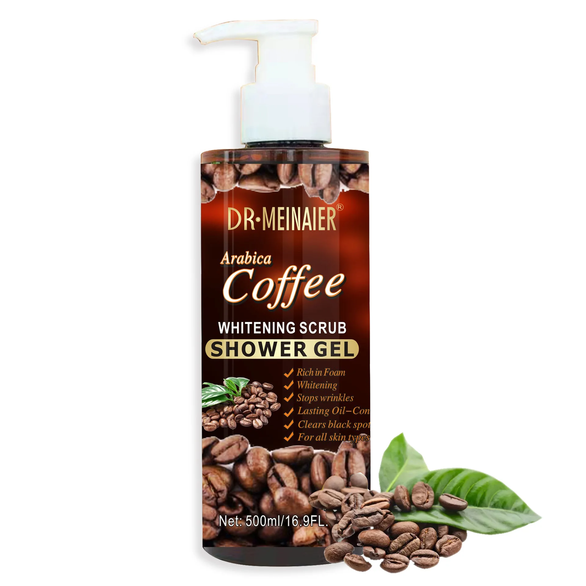 500ml Coffee Scrub Shower Gel Brightening Moisturizing Bubble Shower Gel Remove Chicken Skin and Soften Skin