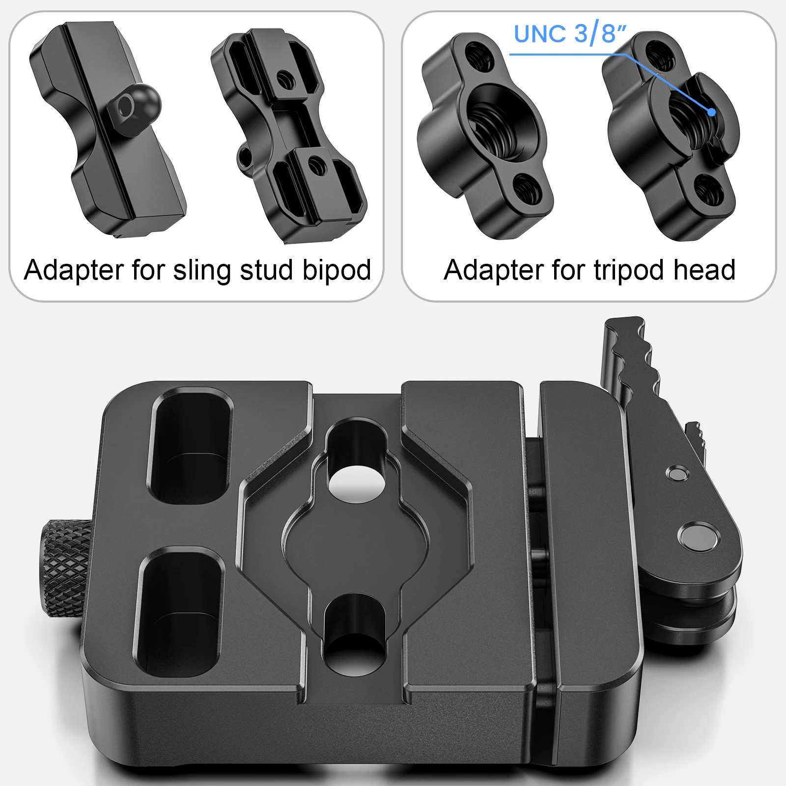 Adapter bipodu WEYLLAN AL45 Arca Swiss z dźwignią do bipodów Harris & Atlas, zacisk na szynę Mlok, zacisk Arca-Swiss do głowicy statywu. — zdjęcie produktu 2