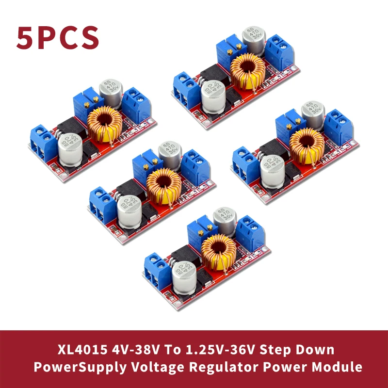 

Adjustable Buck Converter 5A DC-DC XL4015 4-38V to 1.25-36V Step Down Power Supply Voltage Regulator Power Module 5PCS