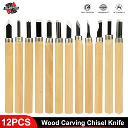 Hampton 12pcs Wood Carving Knife Wood Carving Chisel Knife Hand Tool Set For Detailed Carving Woodworkers Gouges Hand Tools