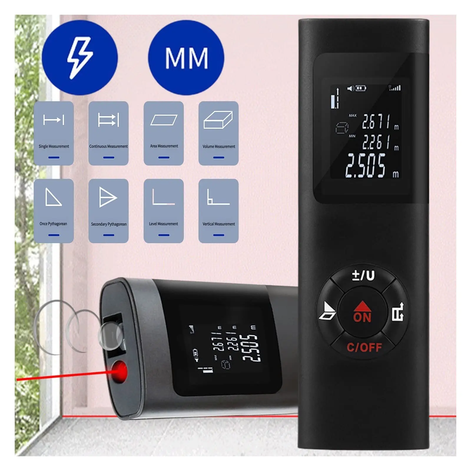 Rangefinder Infrared Distance Meter 30M/40M/50M, Measuring Instrument Area Volume Length Triangle Pythagorean Handheld Test Tool