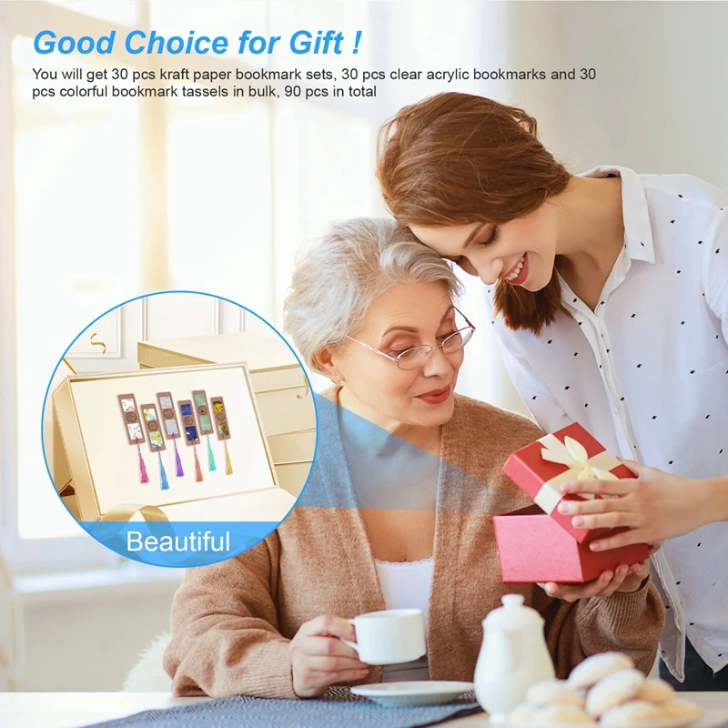 حامل علامة كتب راتينج مع شرابات ملونة ، أكمام من ورق الكرافت الشفاف ، 90 ، 30 من الأكريليك