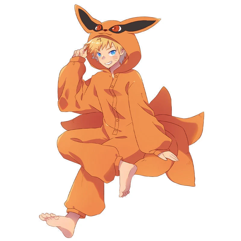 Anime Uzumaki NARUTO Bijuu Kurama Kyuubi Fox Cosplay Costume Kigurumi Adult Unisex Pajamas Flannel Jumpsuit Sleepwear Onesies