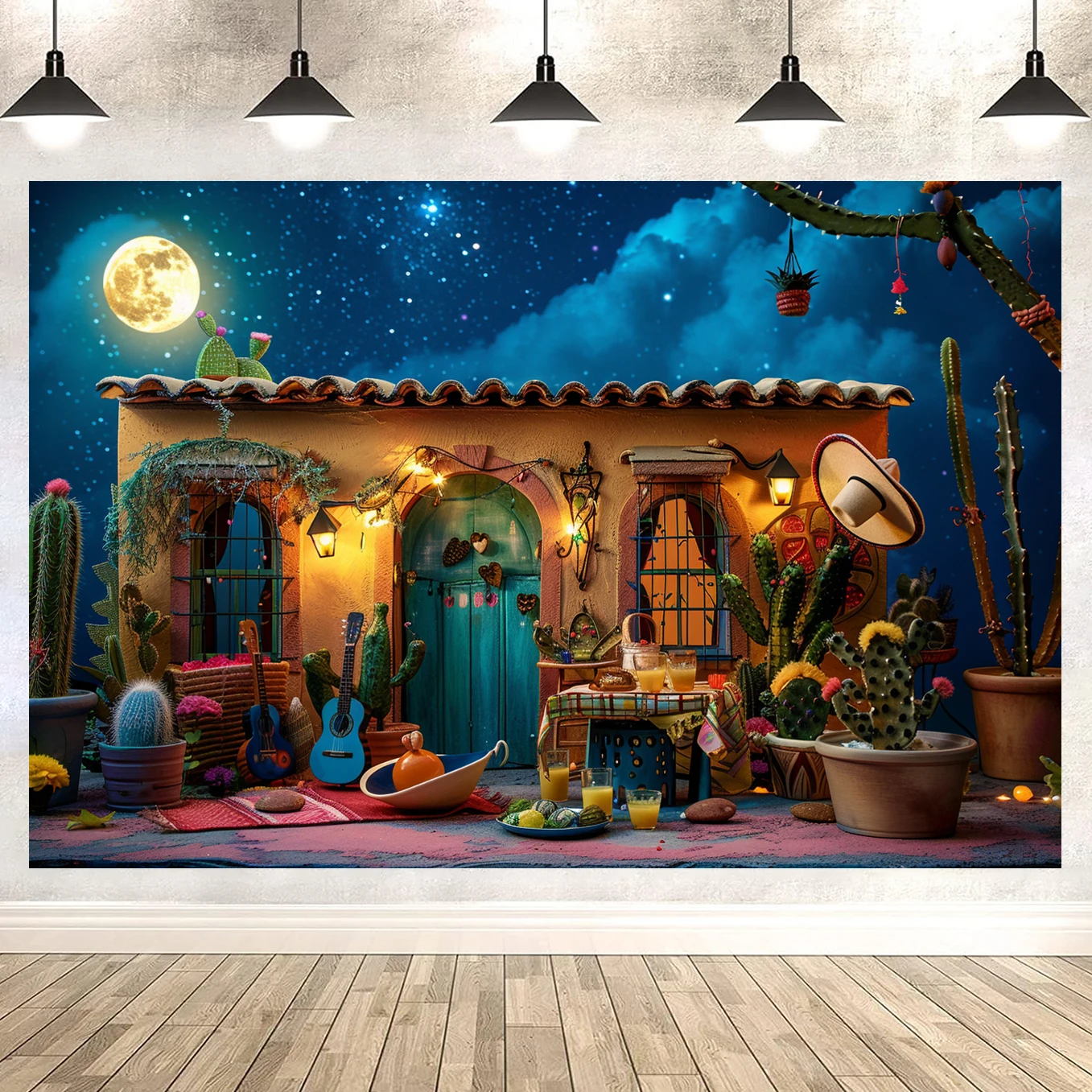 5×3 ft Building Backdrop Music Magic Forest Cabin Moon Background Home Decorations Night Landscape Camping Themd Party Backdrop