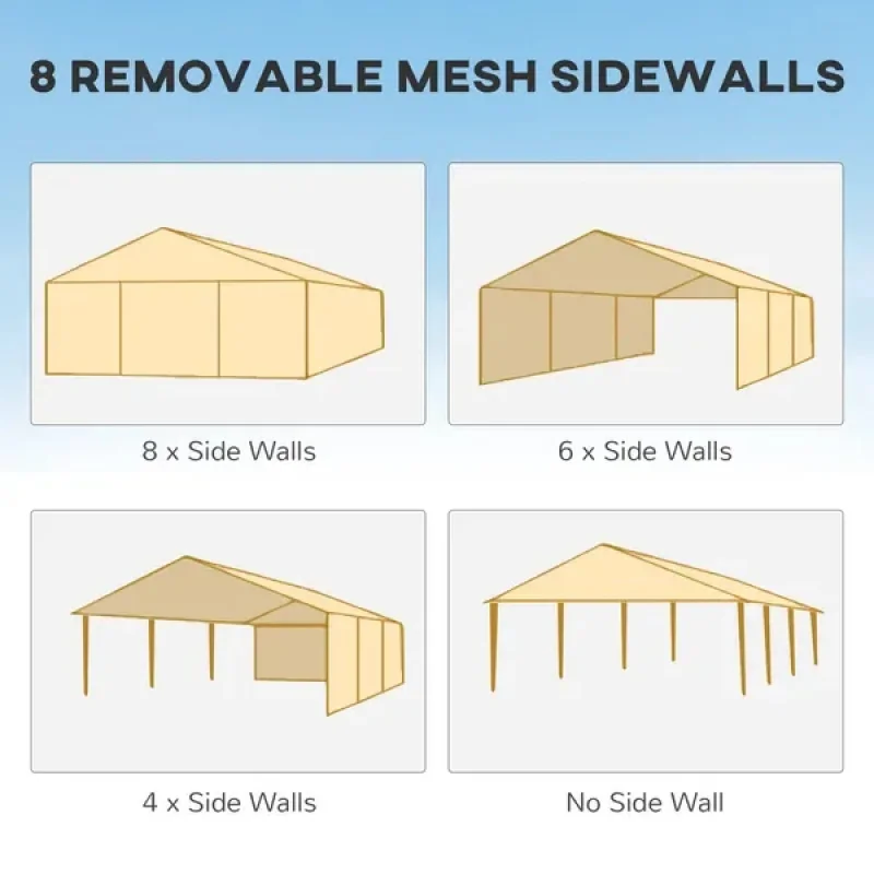 Outsunny 10' x 28' Garden Gazebo Canopy Outdoor Party Event Tent Shelter with 8 Mesh Sidewalls Stable Steel Frame