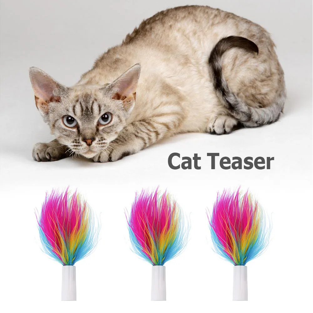 3Pcs Interactive Electric Cat Toys Auto Stick Feathers Replacement Head Assorted Teaser Refills Cat Wand Replacement for Cat Toy