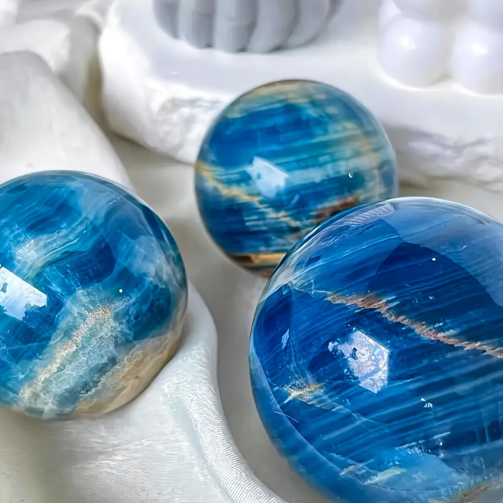 1pc Natural Blue Onyx Crystal Sphere Bohemian Style Polished Spherical Patterns Elegant Home & Desk Decor Unique Holiday Gift view 6