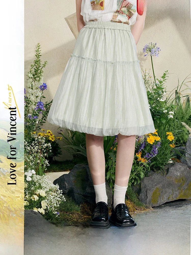 

Artistic Bubble Universe f Skirt with Patchwork Ogees See-tough Pleated Polyester Fiber High Waist A-line Skirt