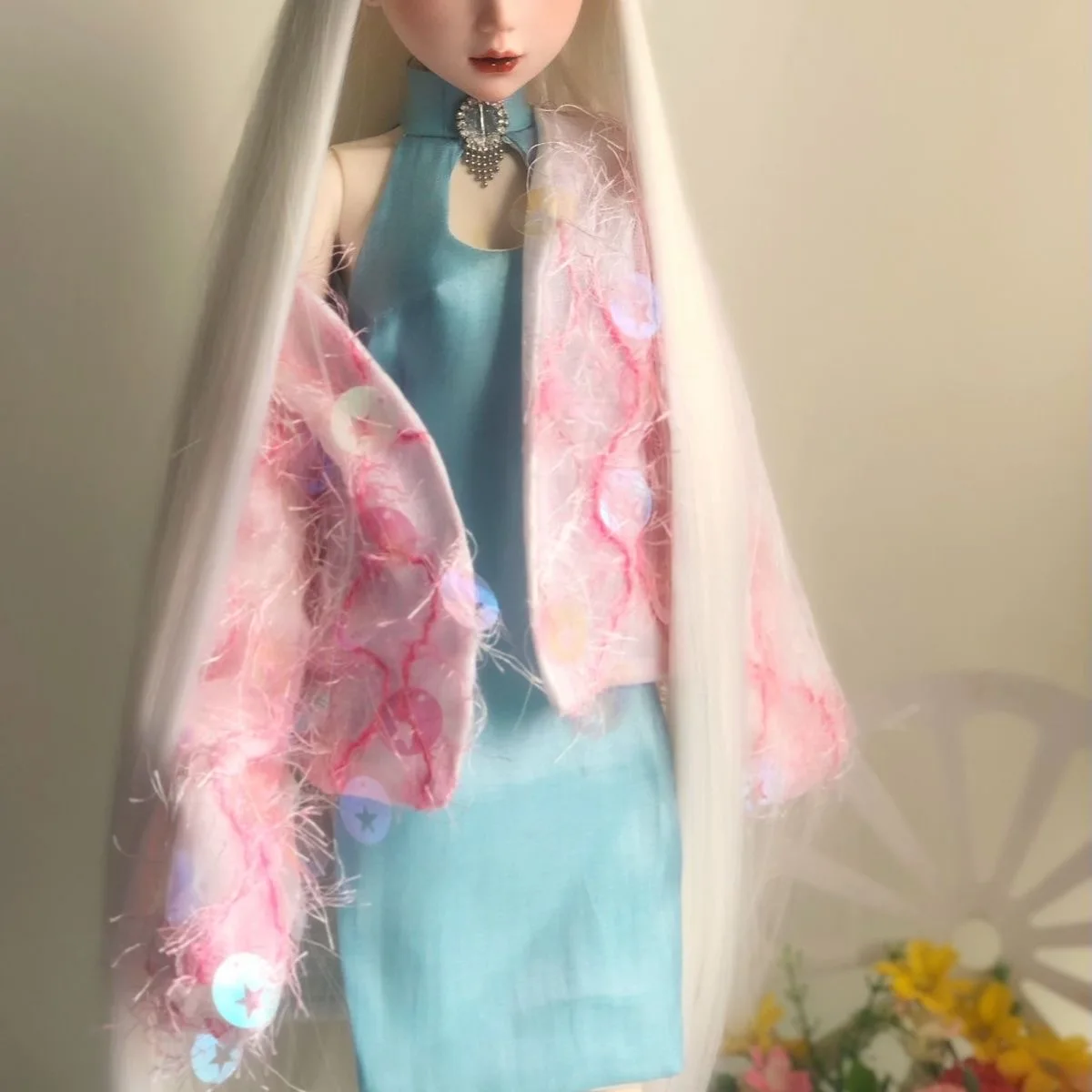 1/3 BJD SD Doll Clothes Coat , Slim-Fit Cheongsam, Floral Style Pink Jacket Free Shipping