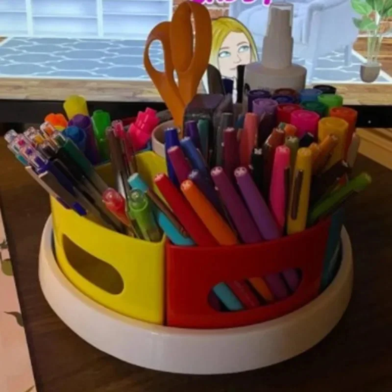 360 Rotating Pen Holder 9 Grid Desk Organizer Multi Compartment Desktop Storage Box For Stationery Cosmetics