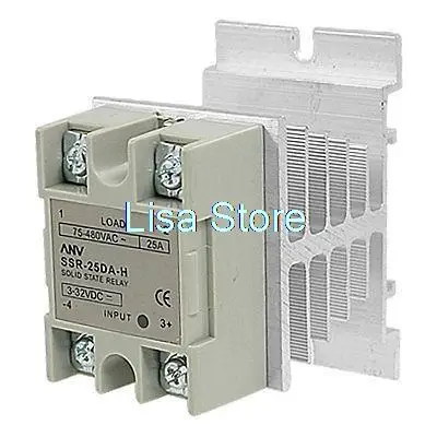 SSR-25DA-H 3-32VDC / 90-480VAC 25A DC to AC SSR Solid State Relay w Aluminum Heat Sink