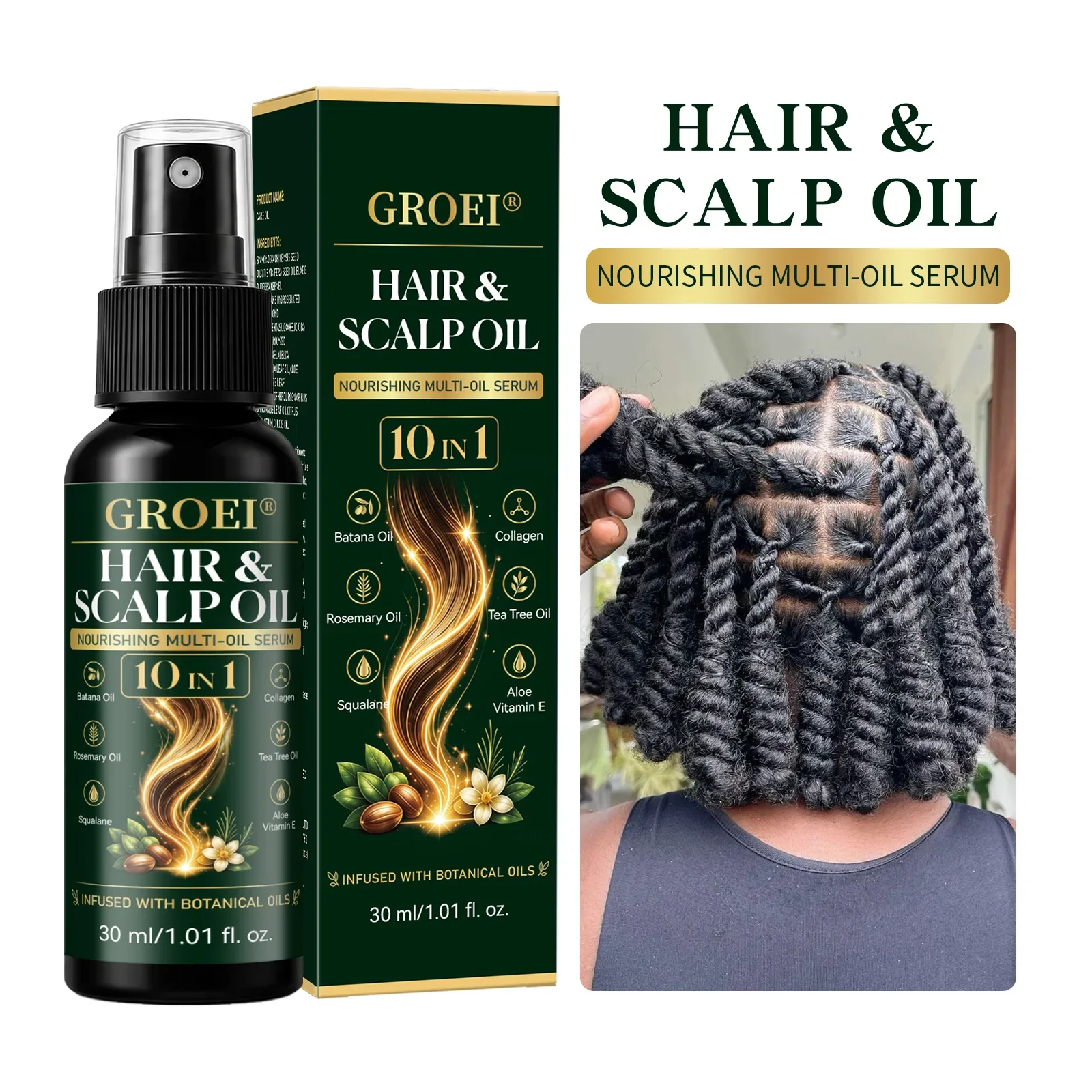 10-in-1 Hair & Scalp Oil 30ml – Multi-Oil Blend with Batana, Rosemary & Collagen, Restores Dry Hair & Promotes Scalp Health