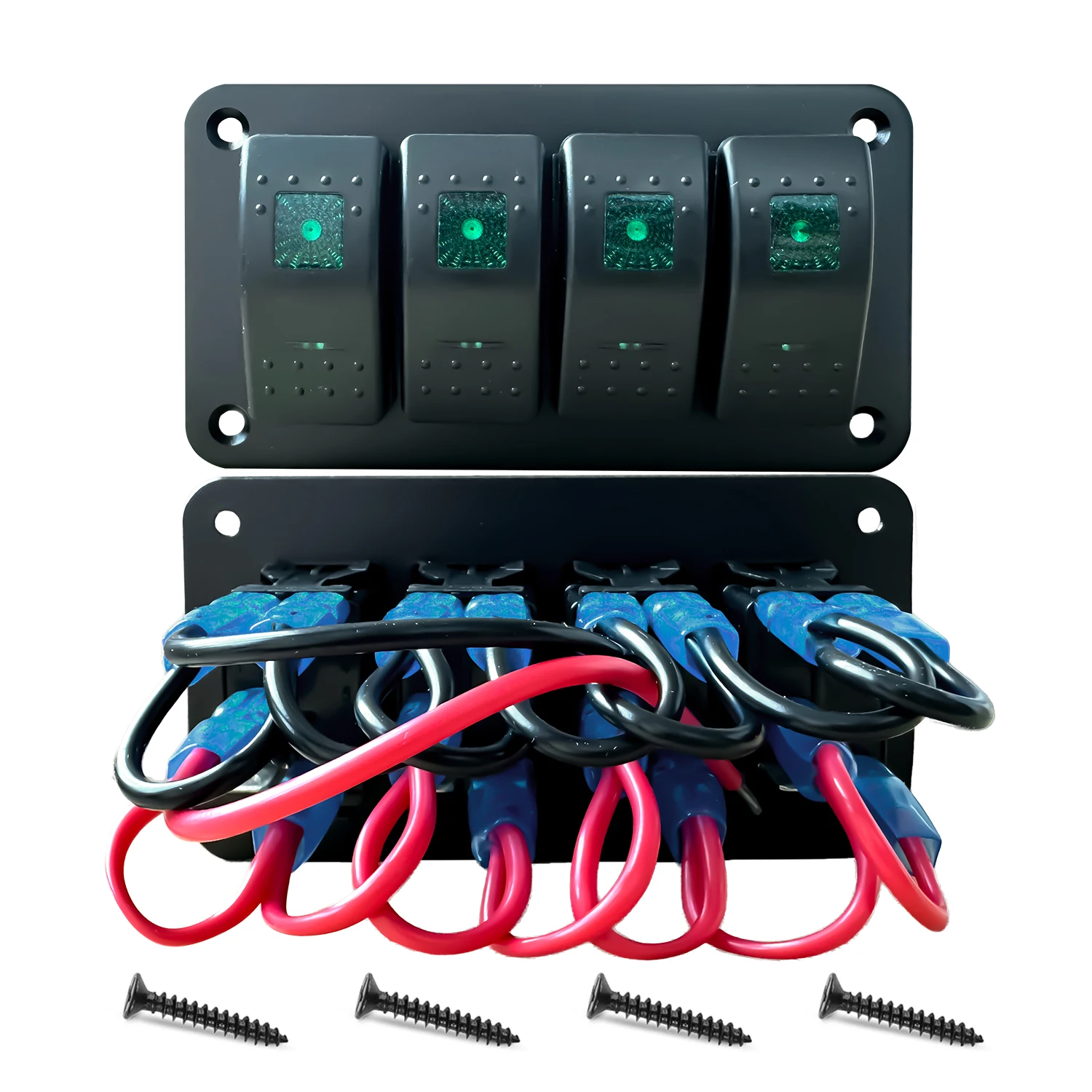 

4-Button Car Switch Panel with LED, Car Modification Switches for Automotive Truck RV Marine Boat, 12V 24V Universal